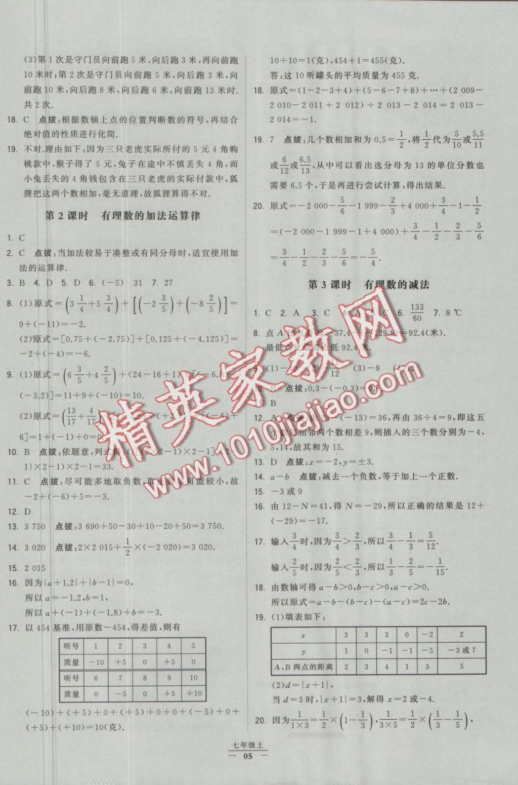 2016年经纶学典学霸七年级数学上册人教版 参考答案第32页