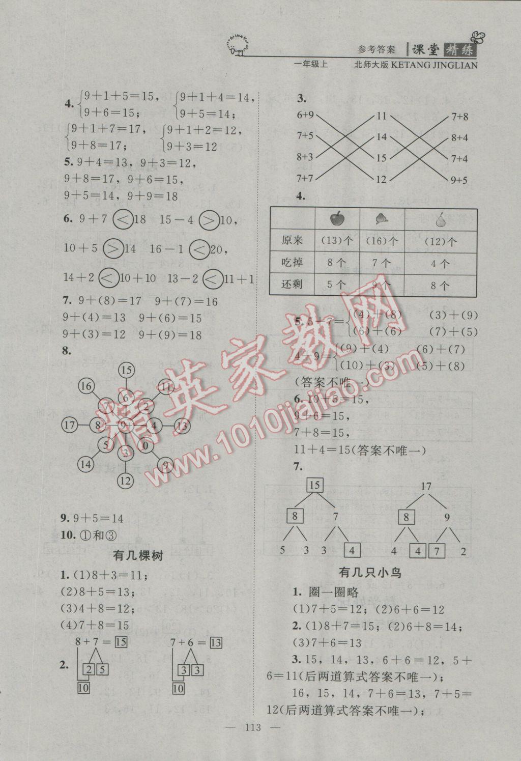 2016年課堂精練一年級數(shù)學(xué)上冊北師大版 參考答案第13頁