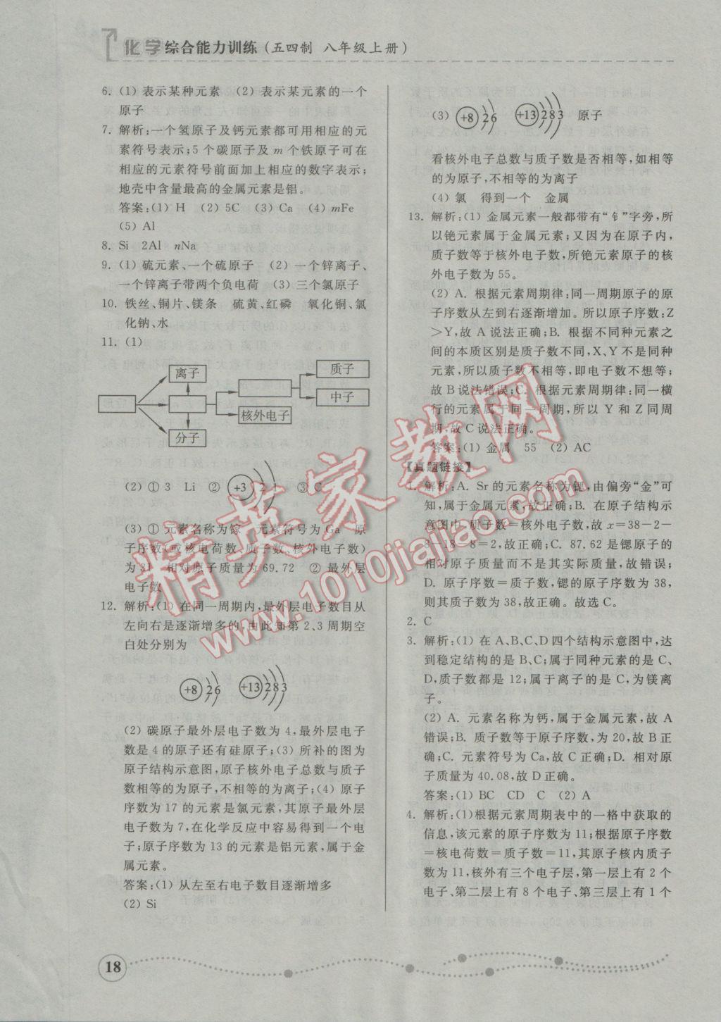 2016年综合能力训练八年级化学上册鲁教版五四制 参考答案第16页