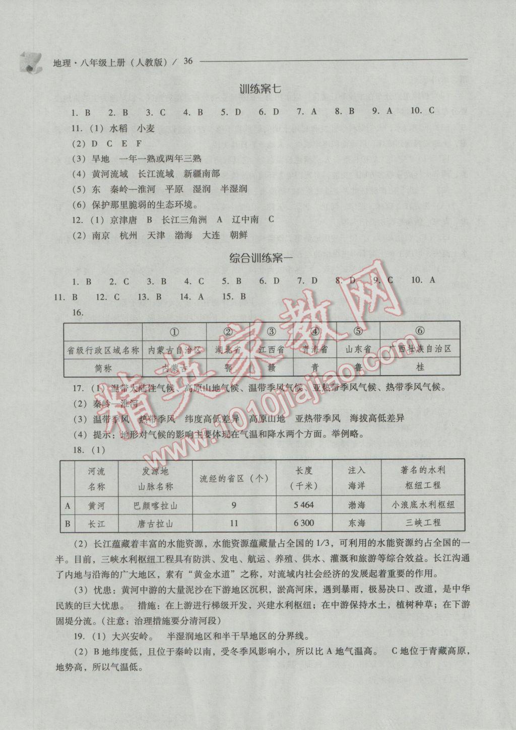 2016年新課程問題解決導學方案八年級地理上冊人教版 參考答案第36頁