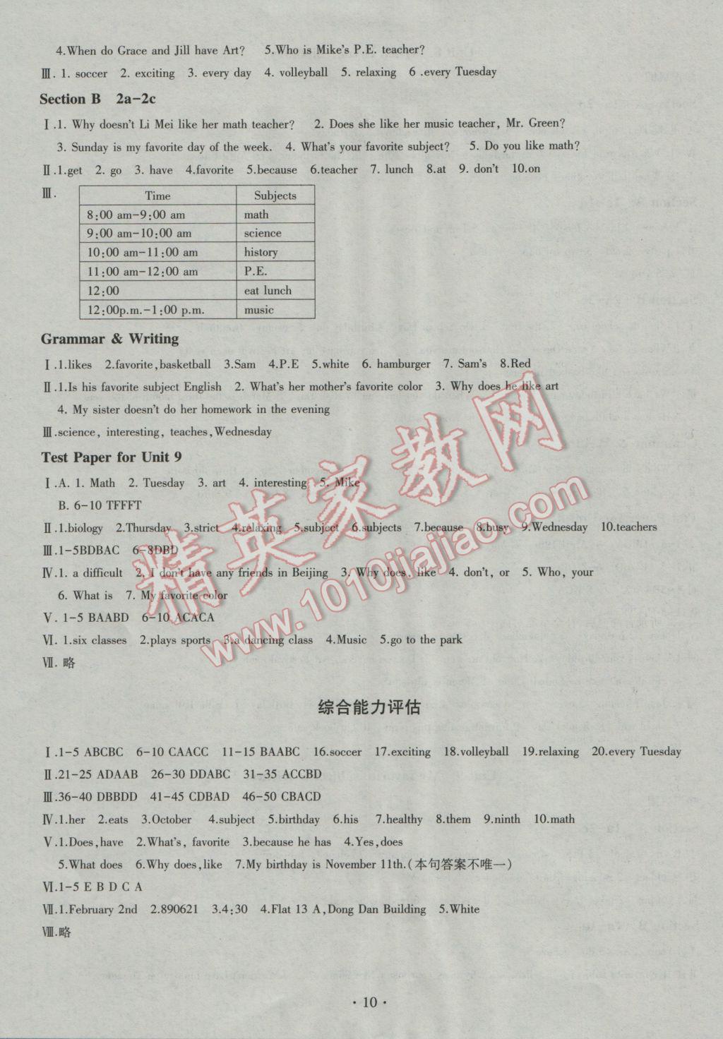 2016年同步學(xué)習(xí)七年級(jí)英語(yǔ)上冊(cè) 參考答案第10頁(yè)