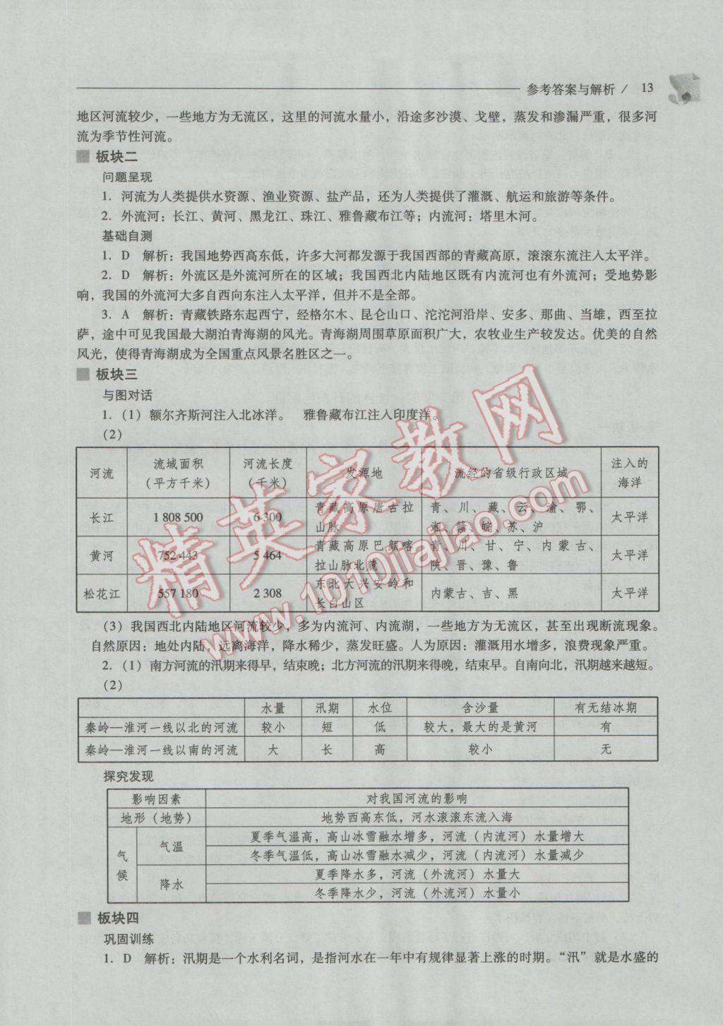 2016年新课程问题解决导学方案八年级地理上册人教版 参考答案第13页