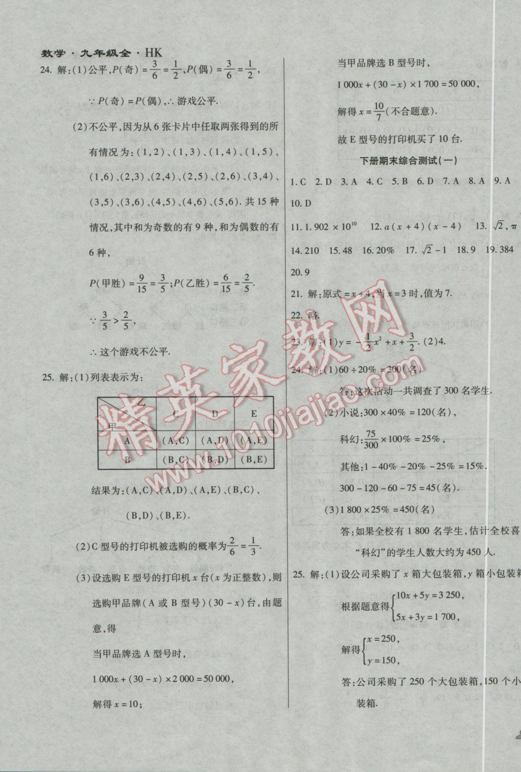 2016年千里馬單元測試卷九年級數(shù)學全一冊滬科版 參考答案第16頁