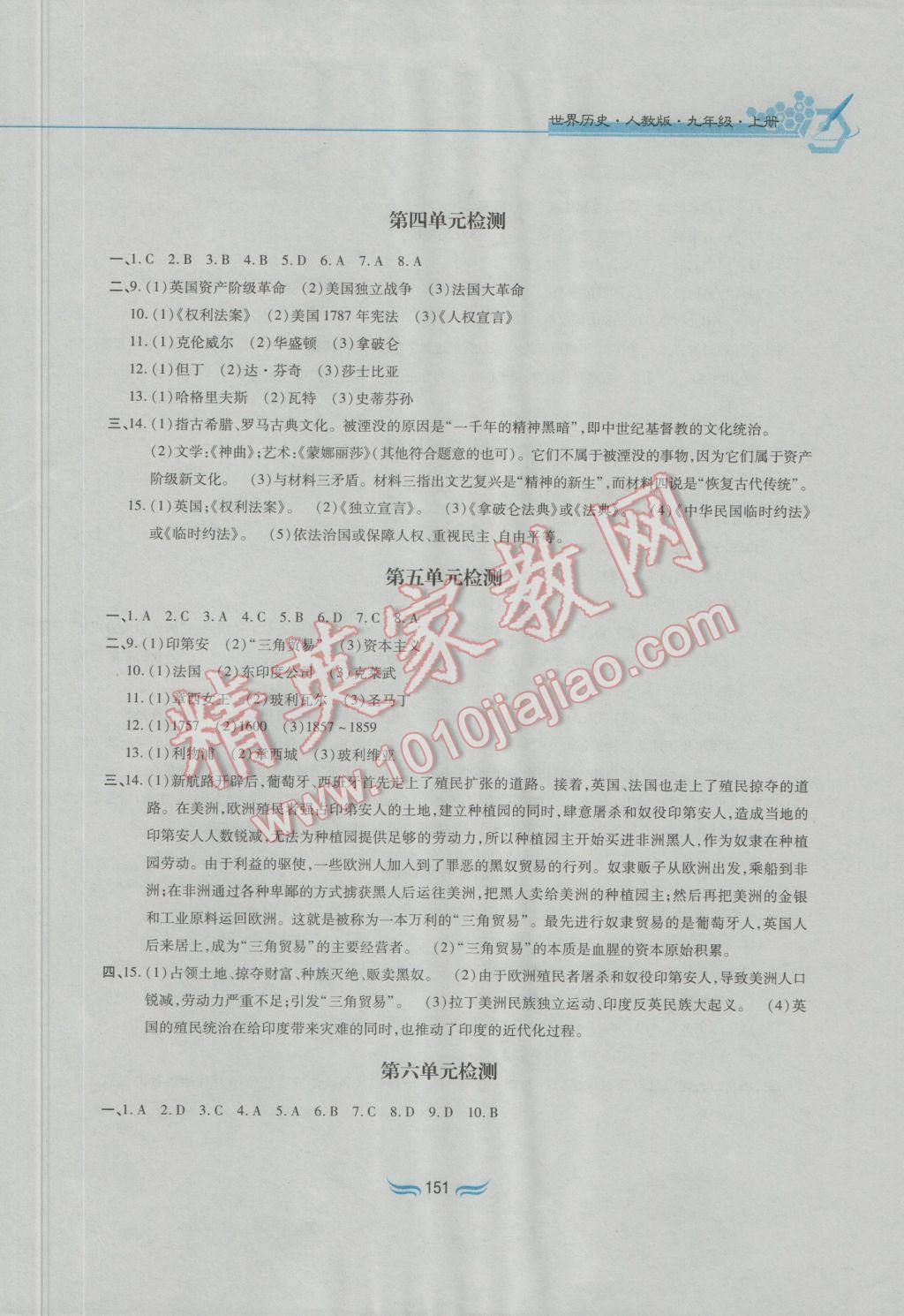 2016年新編基礎訓練九年級世界歷史上冊人教版黃山書社 參考答案第19頁