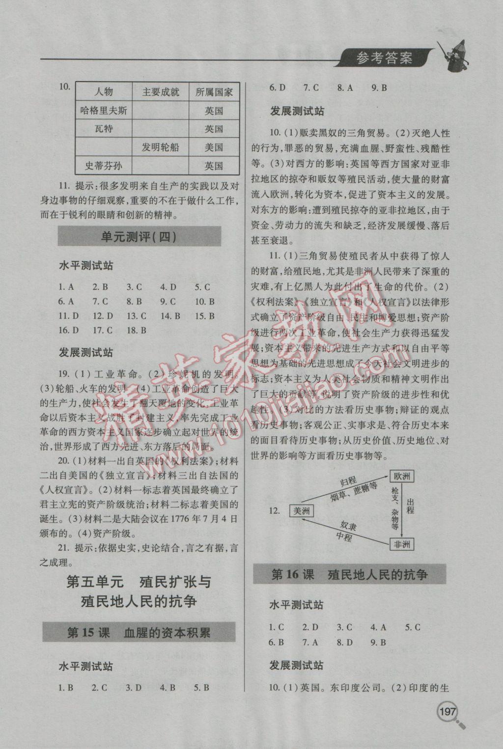 2016年新課堂同步學習與探究九年級歷史上冊人教版 參考答案第5頁