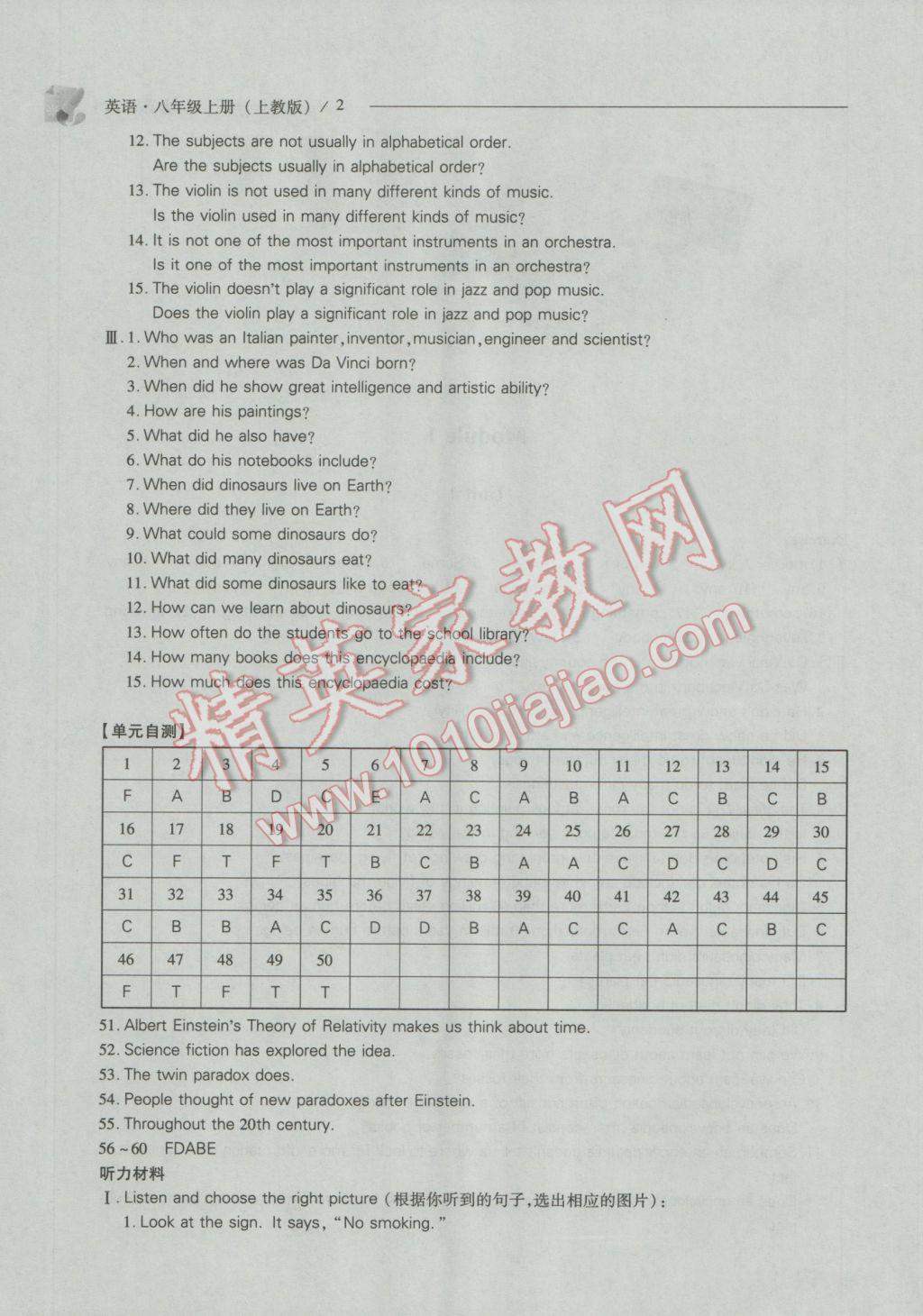 2016年新課程問(wèn)題解決導(dǎo)學(xué)方案八年級(jí)英語(yǔ)上冊(cè)上教版 參考答案第3頁(yè)