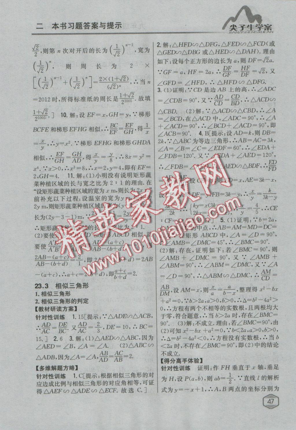 2016年尖子生學案九年級數(shù)學上冊華師大版 參考答案第16頁