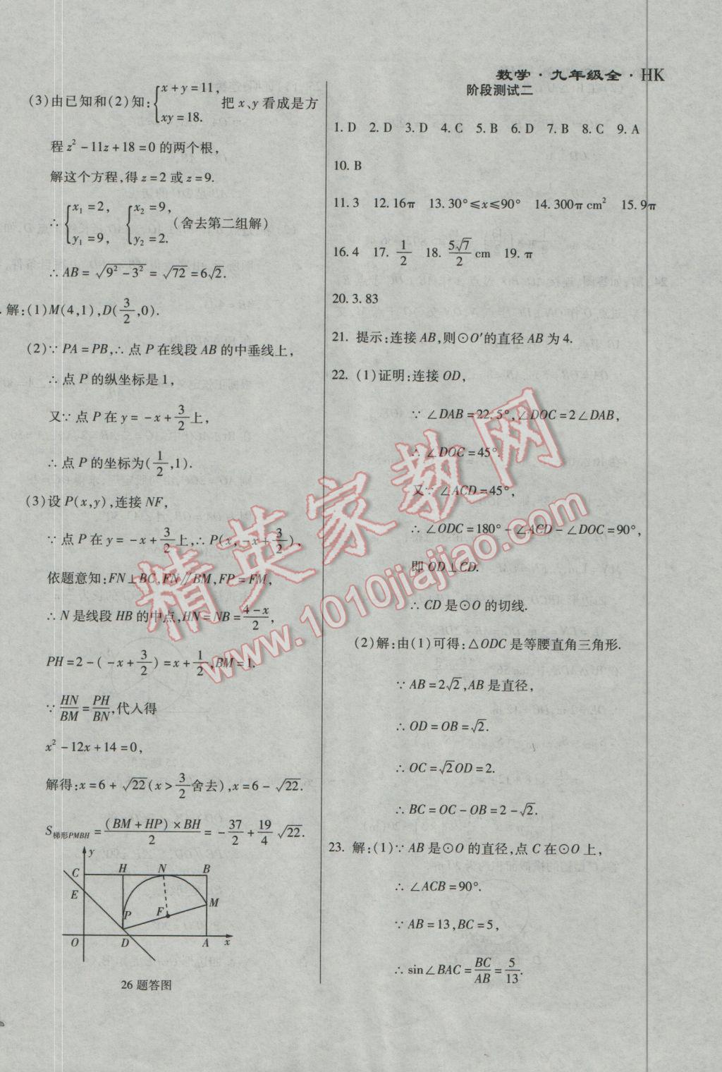 2016年千里馬單元測試卷九年級數(shù)學全一冊滬科版 參考答案第10頁