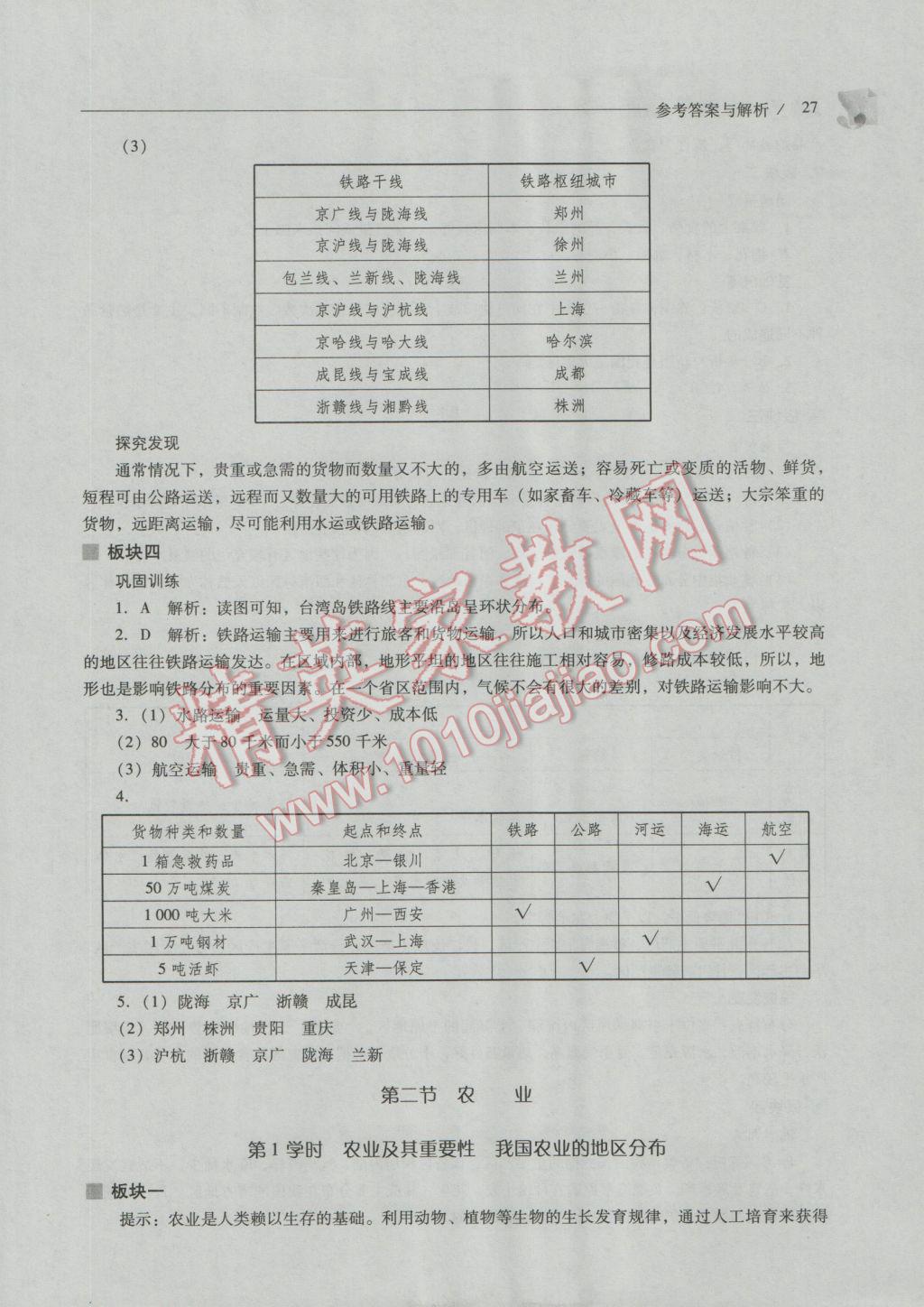 2016年新课程问题解决导学方案八年级地理上册人教版 参考答案第27页