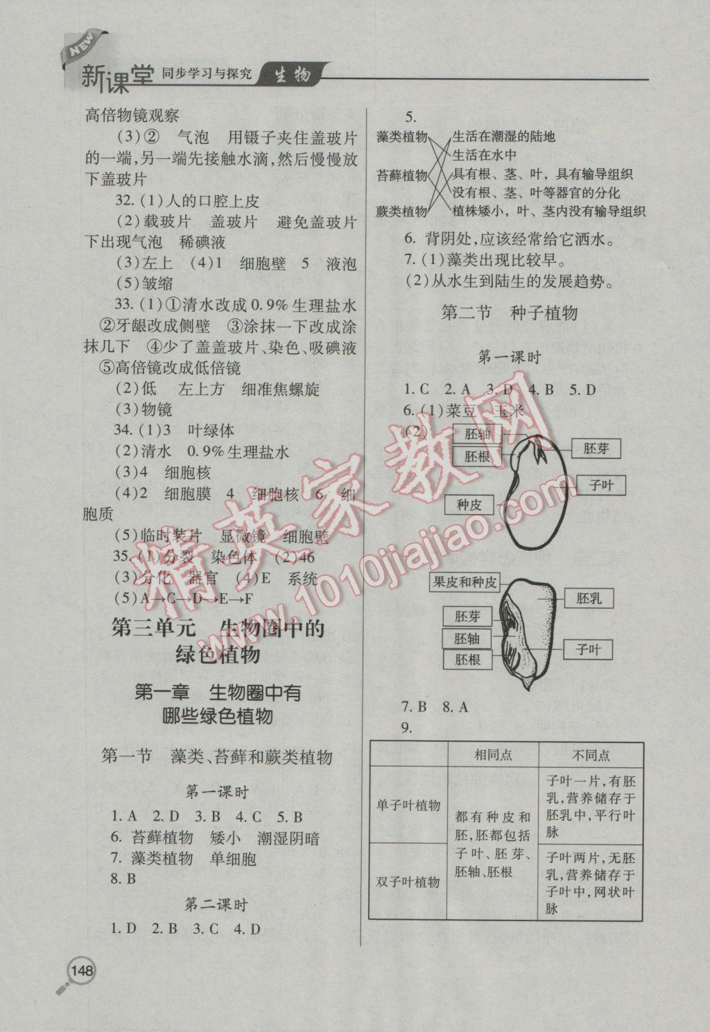 2016年新课堂同步学习与探究七年级生物上册人教版 参考答案第4页