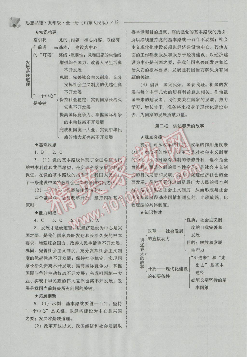 2016年新课程问题解决导学方案九年级思想品德全一册山东人民版 参考答案第12页