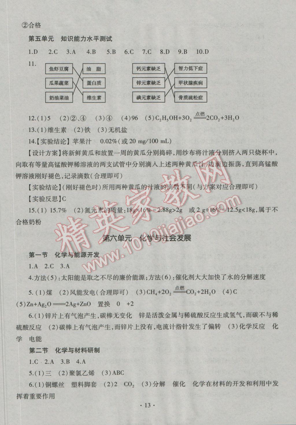 2016年同步學(xué)習(xí)九年級(jí)化學(xué)全一冊(cè)魯教版五四制 參考答案第13頁(yè)