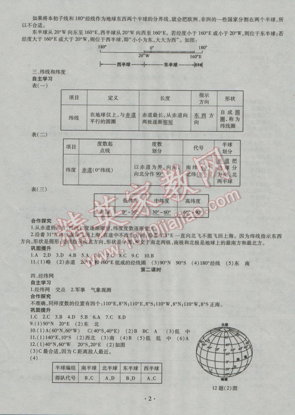 2016年同步學(xué)習(xí)七年級地理上冊 參考答案第1頁