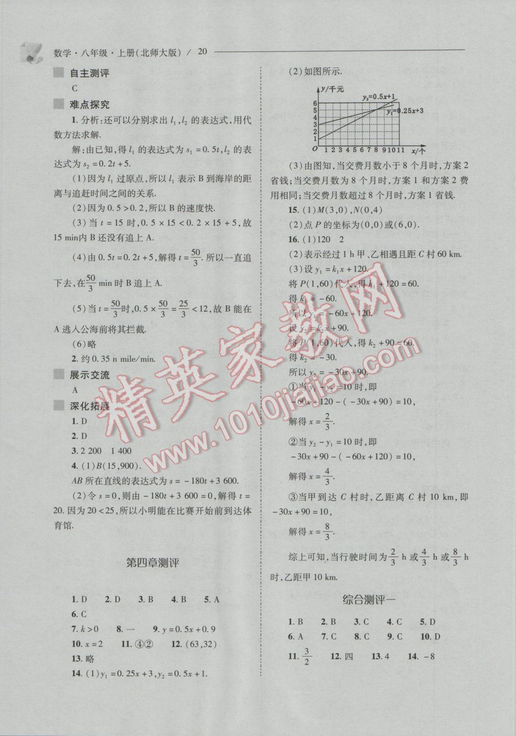 2016年新课程问题解决导学方案八年级数学上册北师大版 参考答案第20页