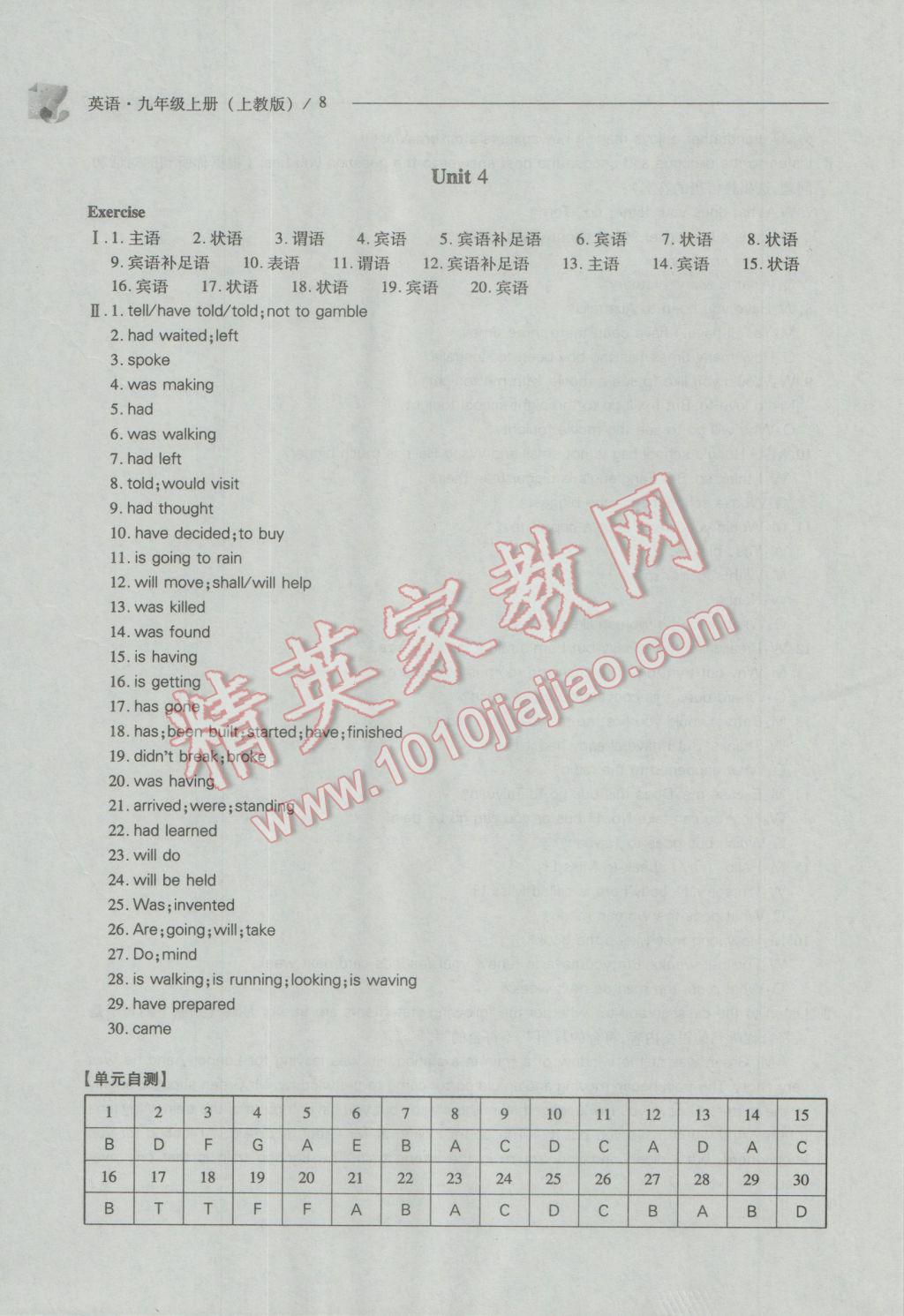 2016年新課程問題解決導(dǎo)學(xué)方案九年級英語上冊上教版 參考答案第8頁