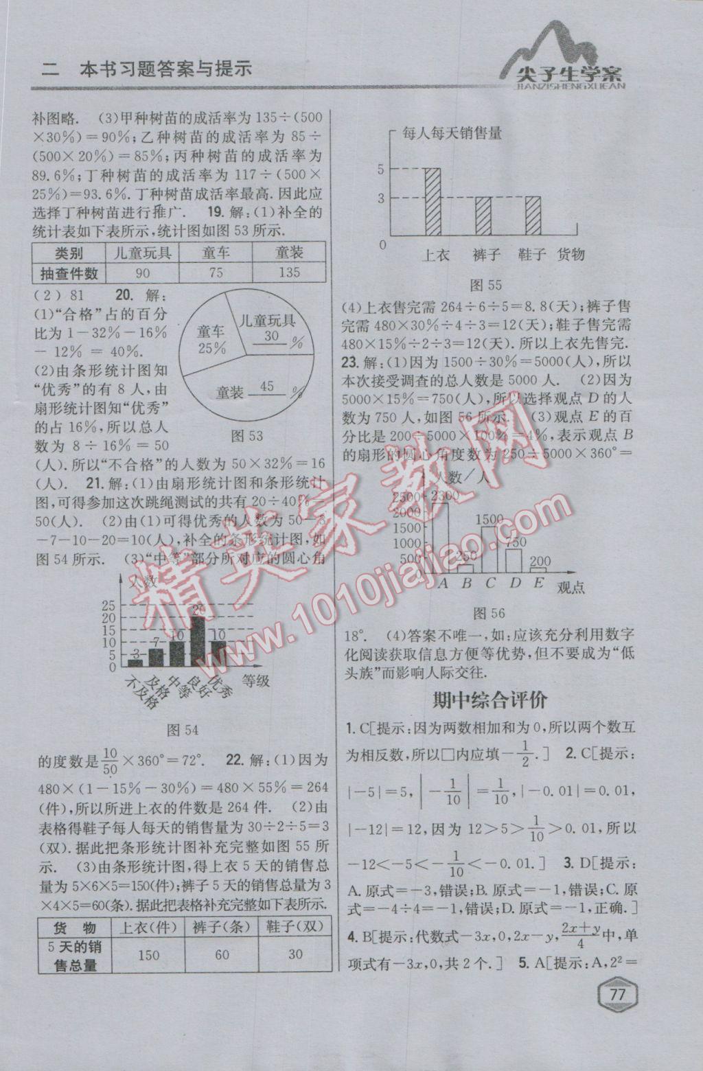 2016年尖子生学案七年级数学上册沪科版 参考答案第39页