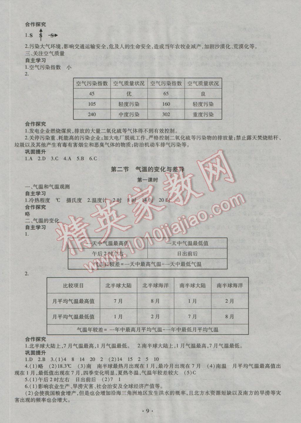 2016年同步學(xué)習(xí)七年級(jí)地理上冊(cè) 參考答案第9頁