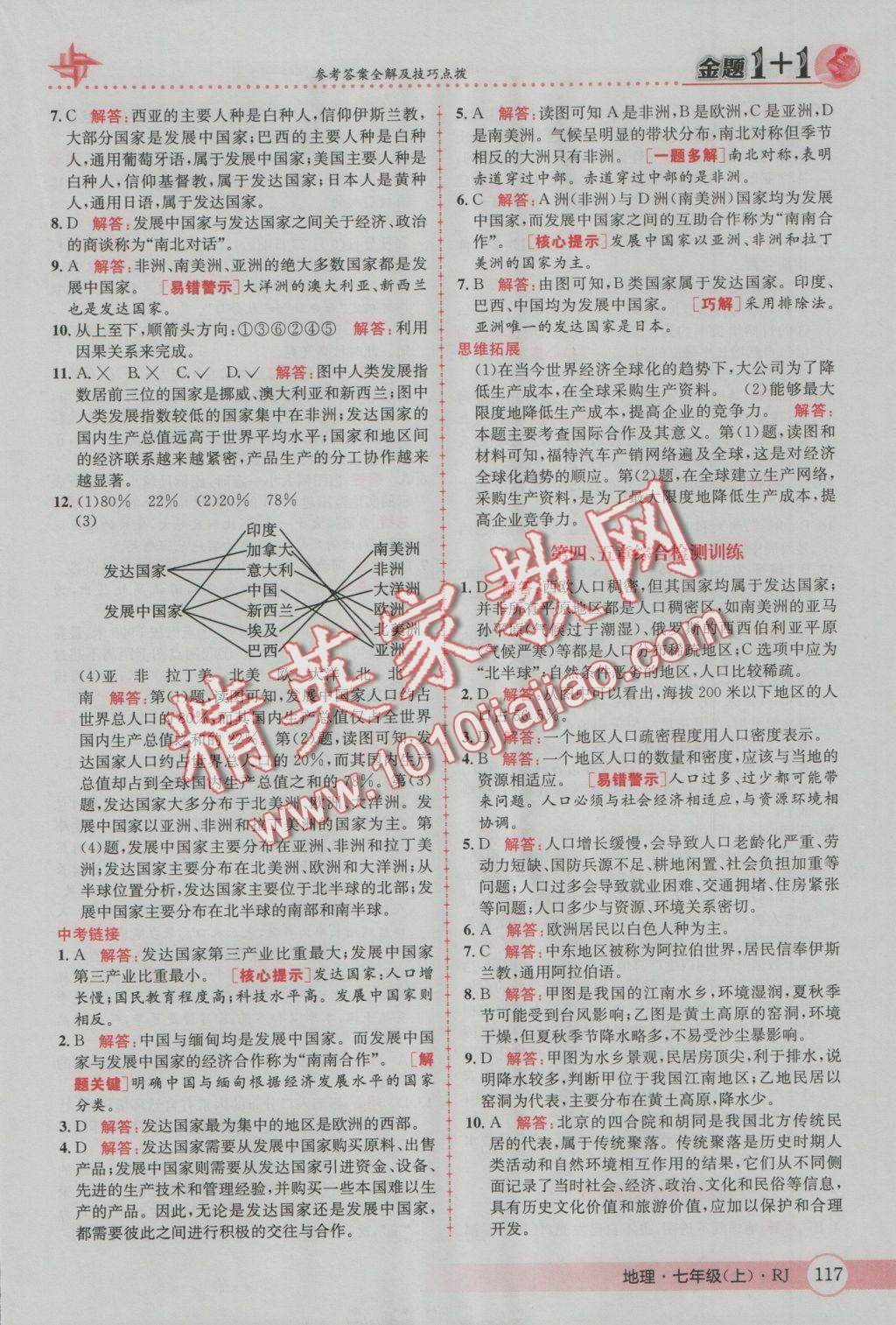 2016年金題1加1七年級地理上冊人教版 參考答案第25頁