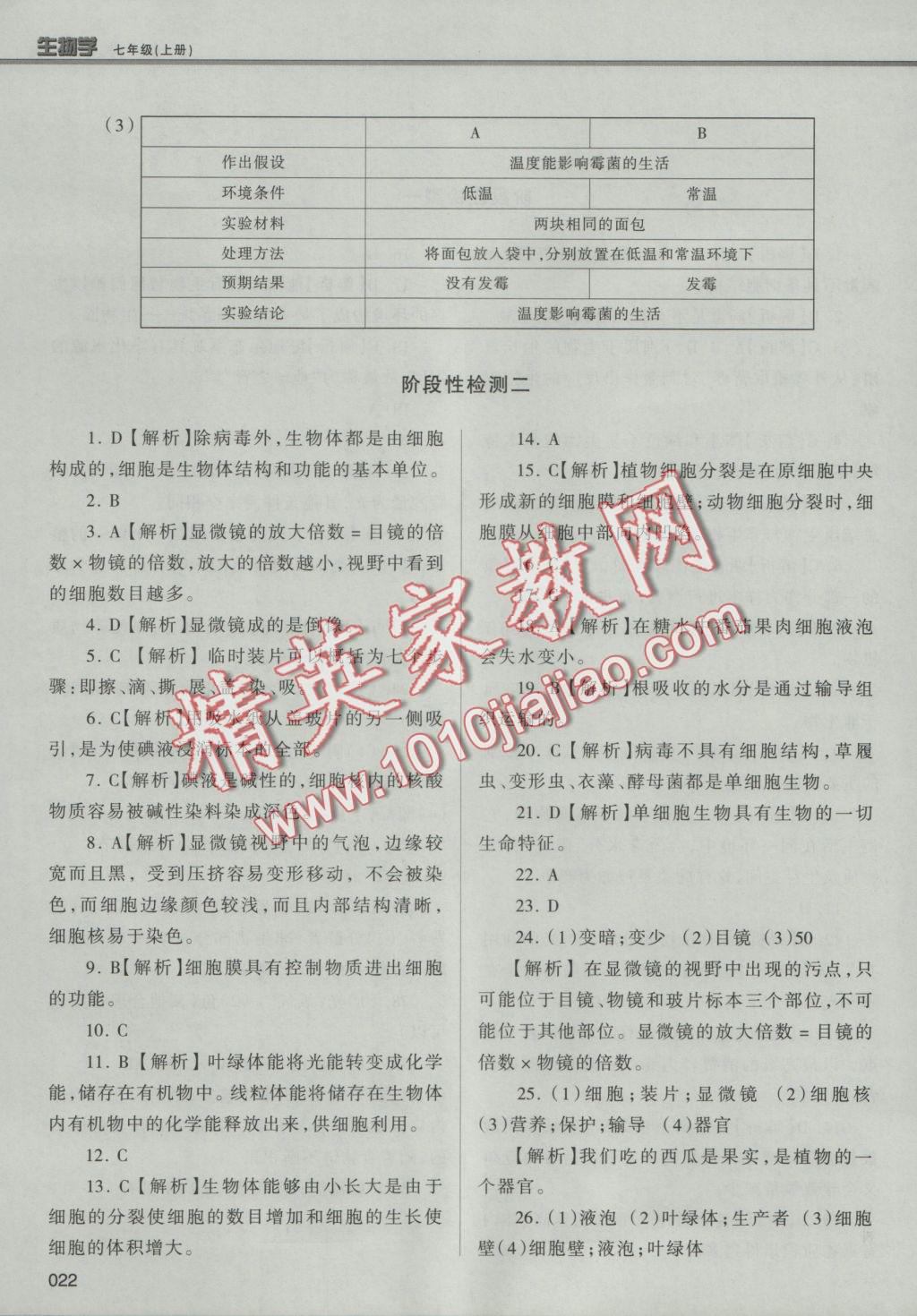 2016年學習質量監(jiān)測七年級生物學上冊人教版 參考答案第22頁