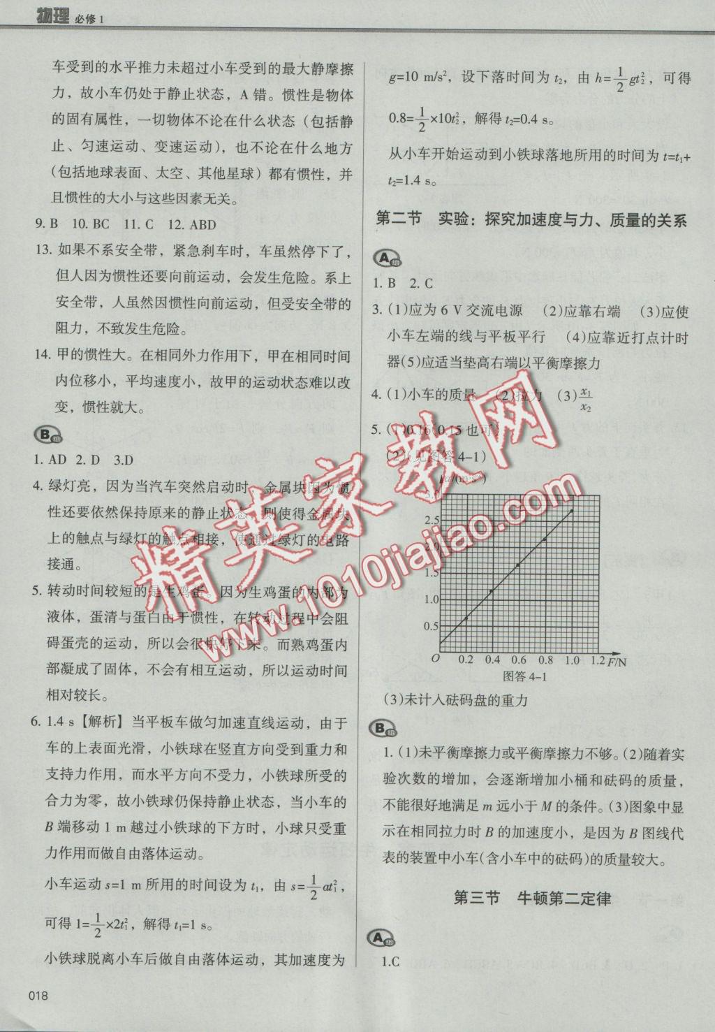 學(xué)習(xí)質(zhì)量監(jiān)測物理必修1人教版 參考答案第18頁