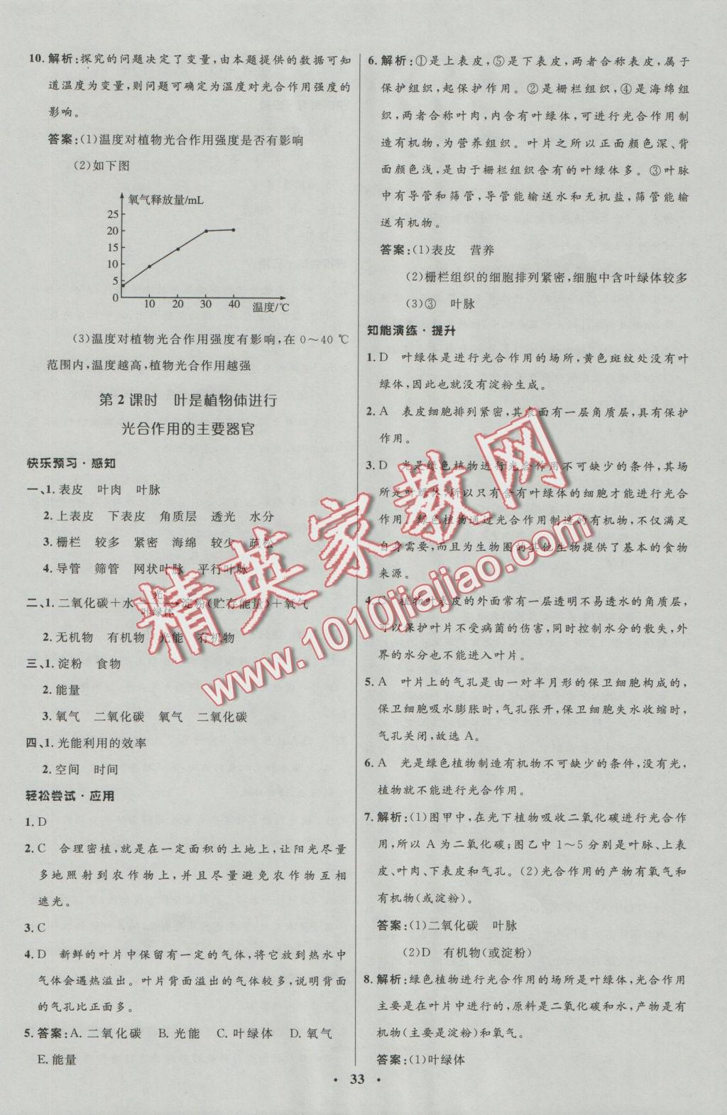 2016年初中同步测控优化设计七年级生物上册北师大版 参考答案第24页