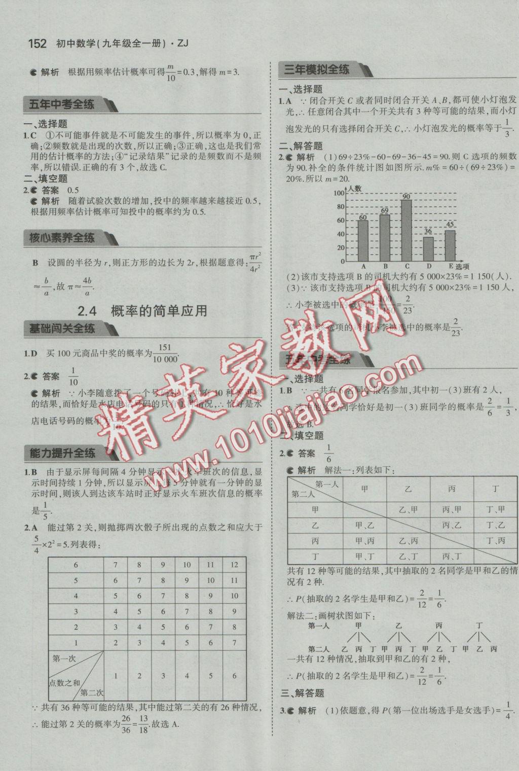 2016年5年中考3年模擬初中數(shù)學九年級全一冊浙教版 參考答案第13頁