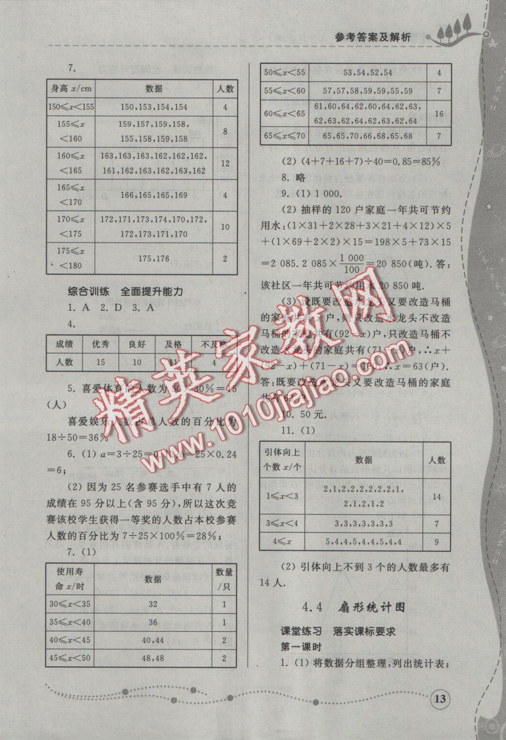 2016年綜合能力訓(xùn)練七年級數(shù)學(xué)上冊青島版 參考答案第13頁