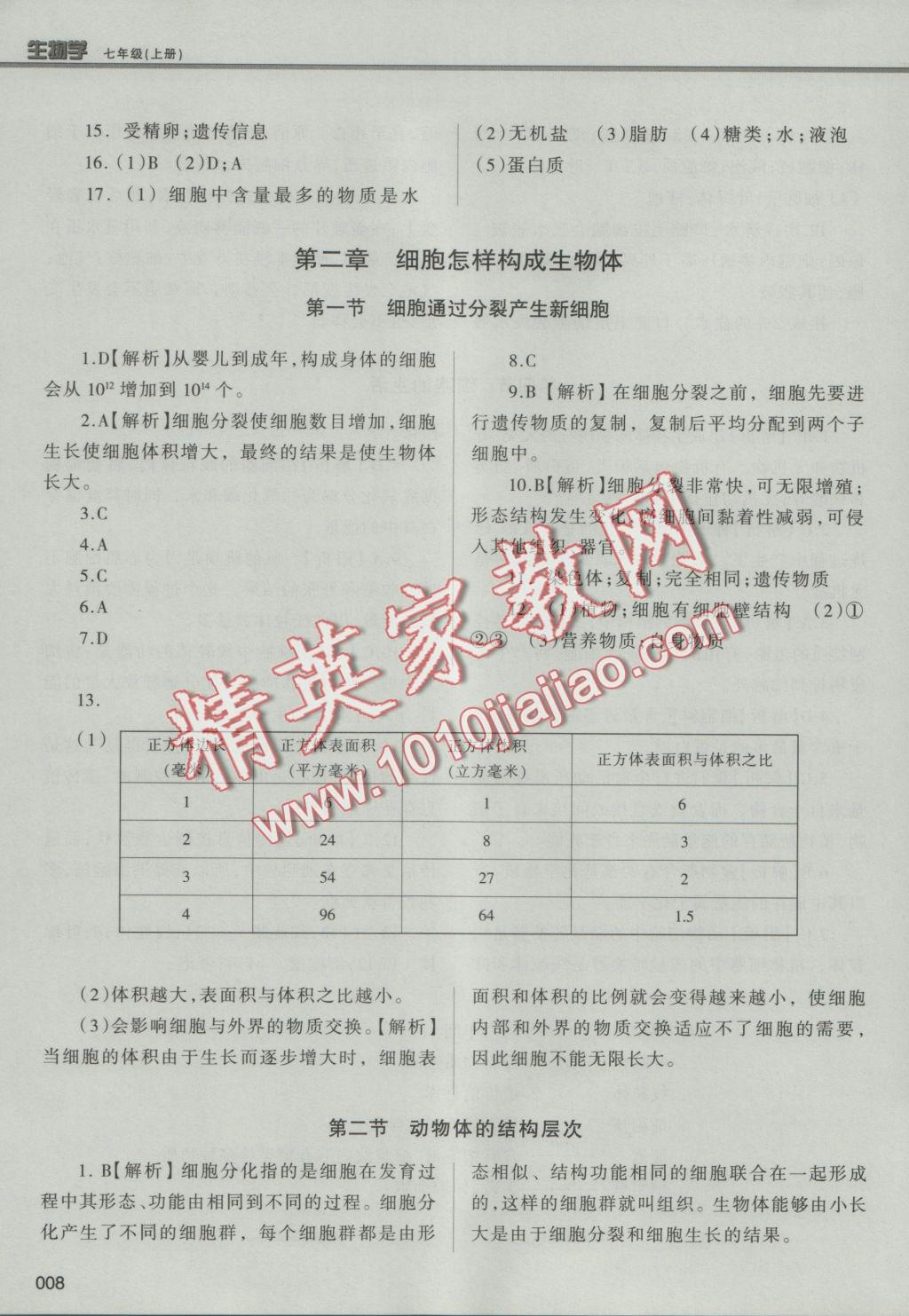 2016年學(xué)習(xí)質(zhì)量監(jiān)測七年級生物學(xué)上冊人教版 參考答案第8頁