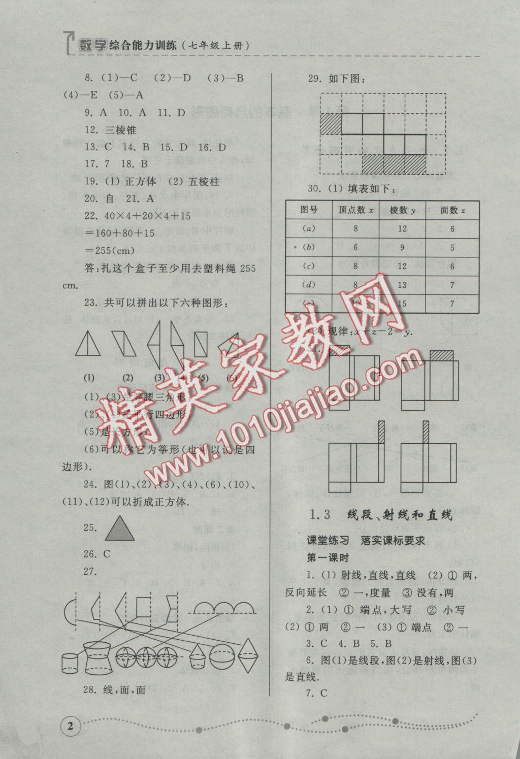 2016年綜合能力訓練七年級數(shù)學上冊青島版 參考答案第2頁