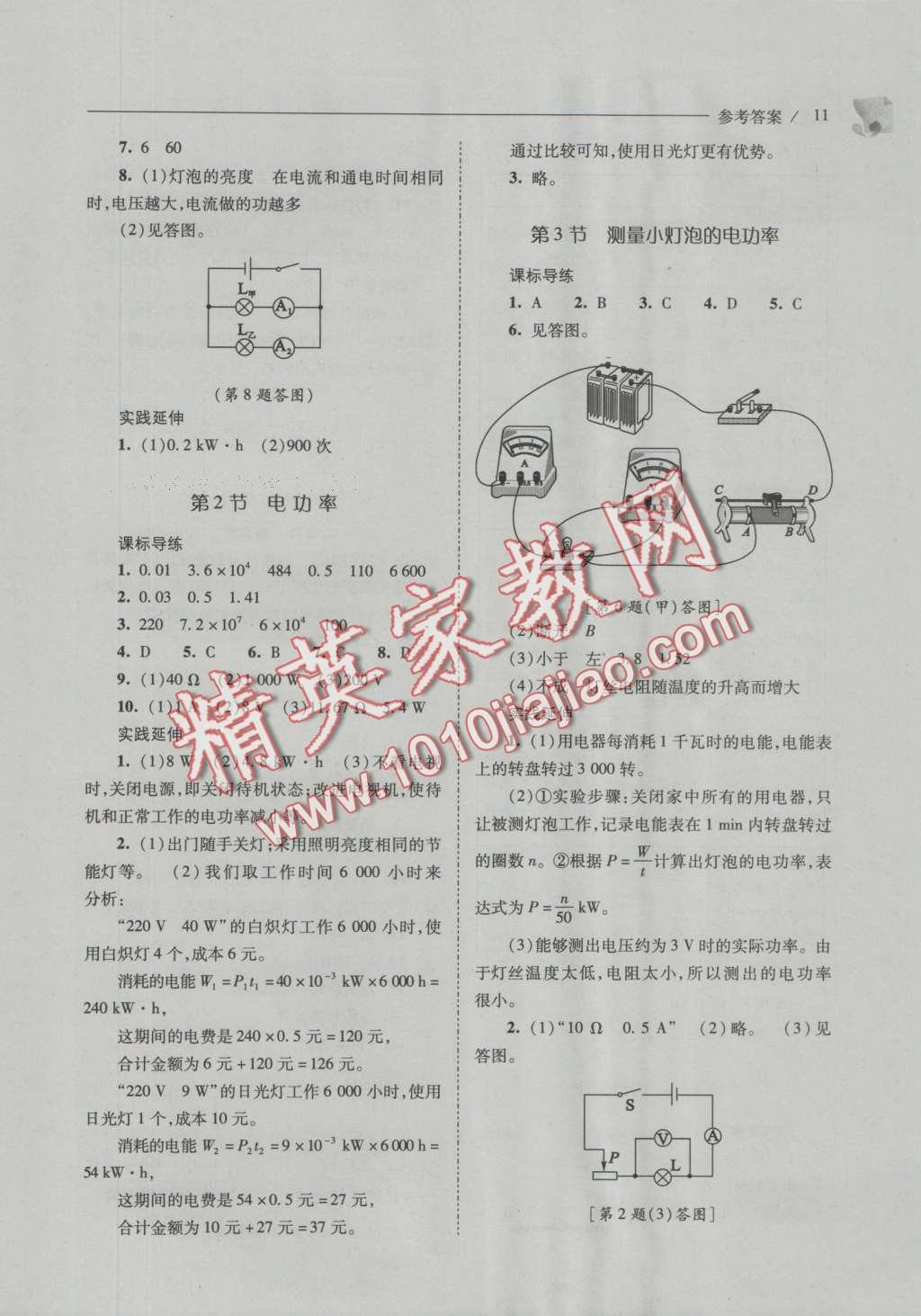 2016年新課程問題解決導(dǎo)學(xué)方案九年級(jí)物理全一冊人教版 參考答案第45頁