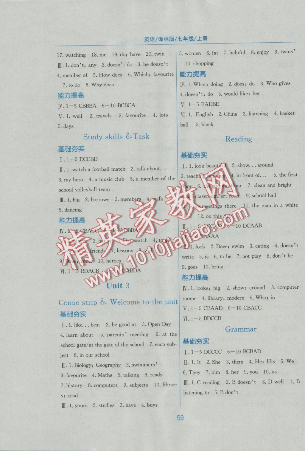 2016年新編基礎(chǔ)訓(xùn)練七年級英語上冊譯林版 參考答案第9頁