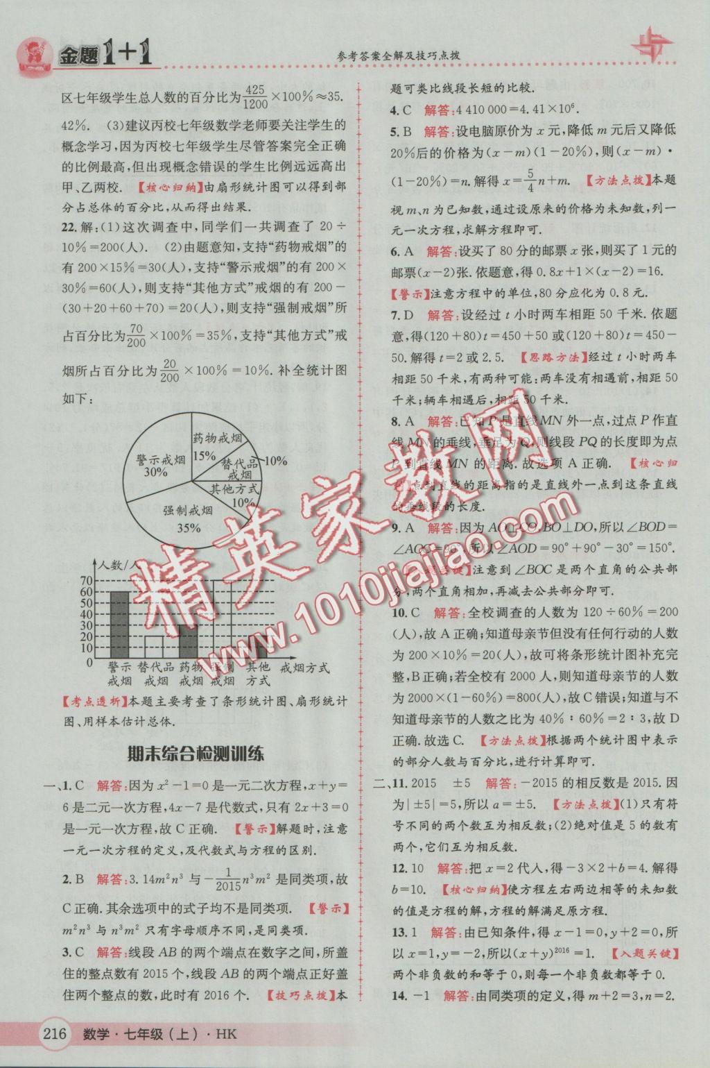 2016年金題1加1七年級數(shù)學(xué)上冊滬科版 參考答案第60頁