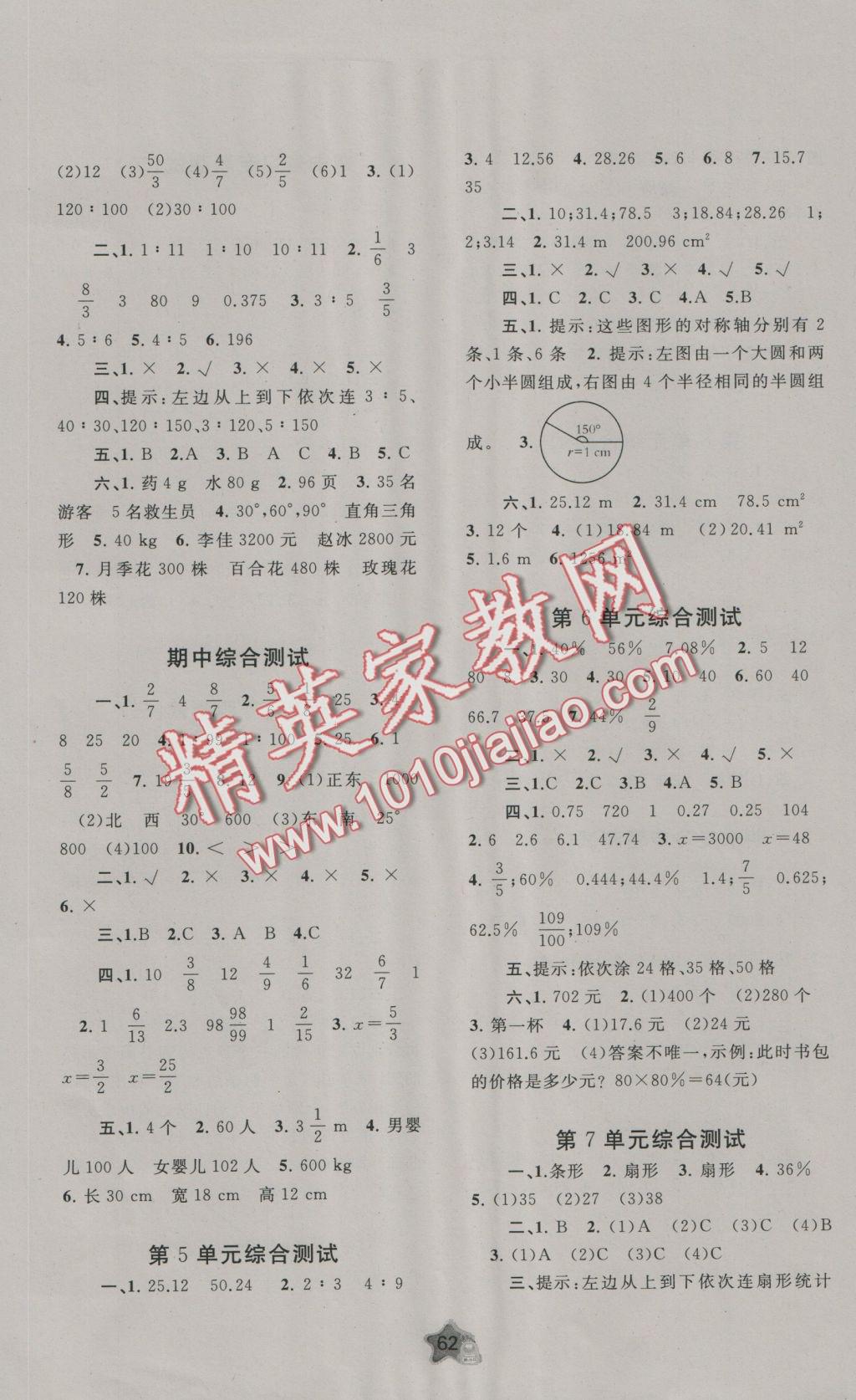 2016年新課程學(xué)習(xí)與測評單元雙測六年級數(shù)學(xué)上冊A版 參考答案第2頁