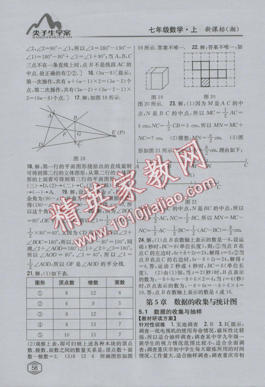 2016年尖子生學(xué)案七年級數(shù)學(xué)上冊湘教版 參考答案第22頁