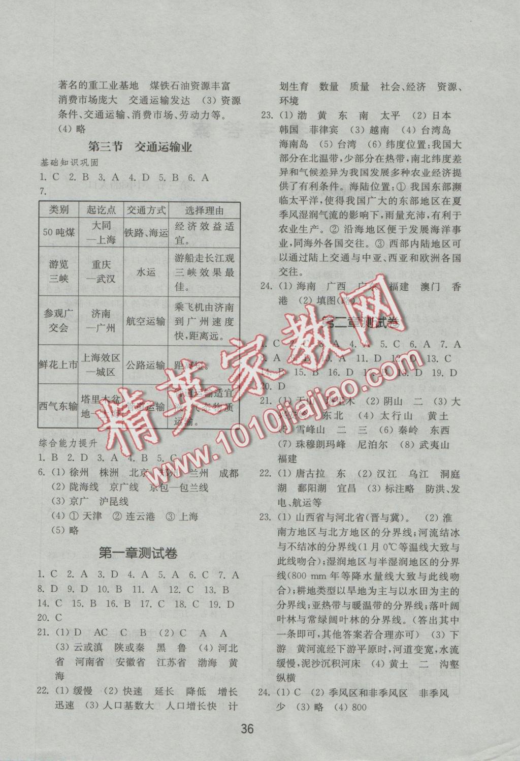 2016年初中基礎(chǔ)訓(xùn)練八年級(jí)地理上冊湘教版山東教育出版社 參考答案第4頁