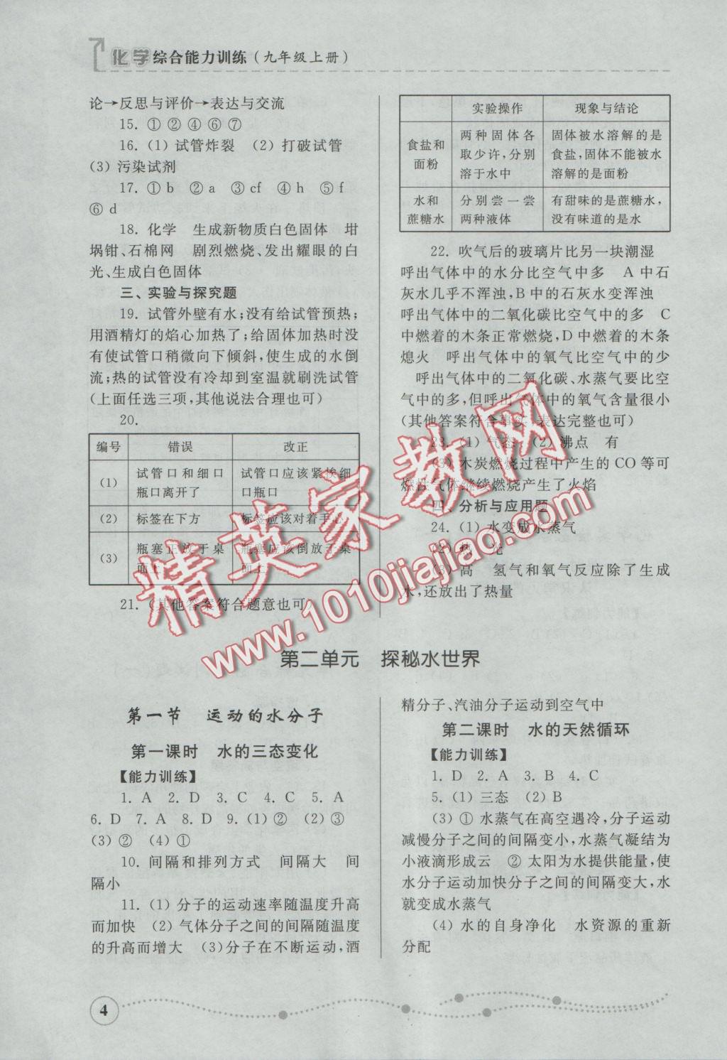 2016年綜合能力訓(xùn)練九年級(jí)化學(xué)上冊(cè)魯教版 參考答案第4頁