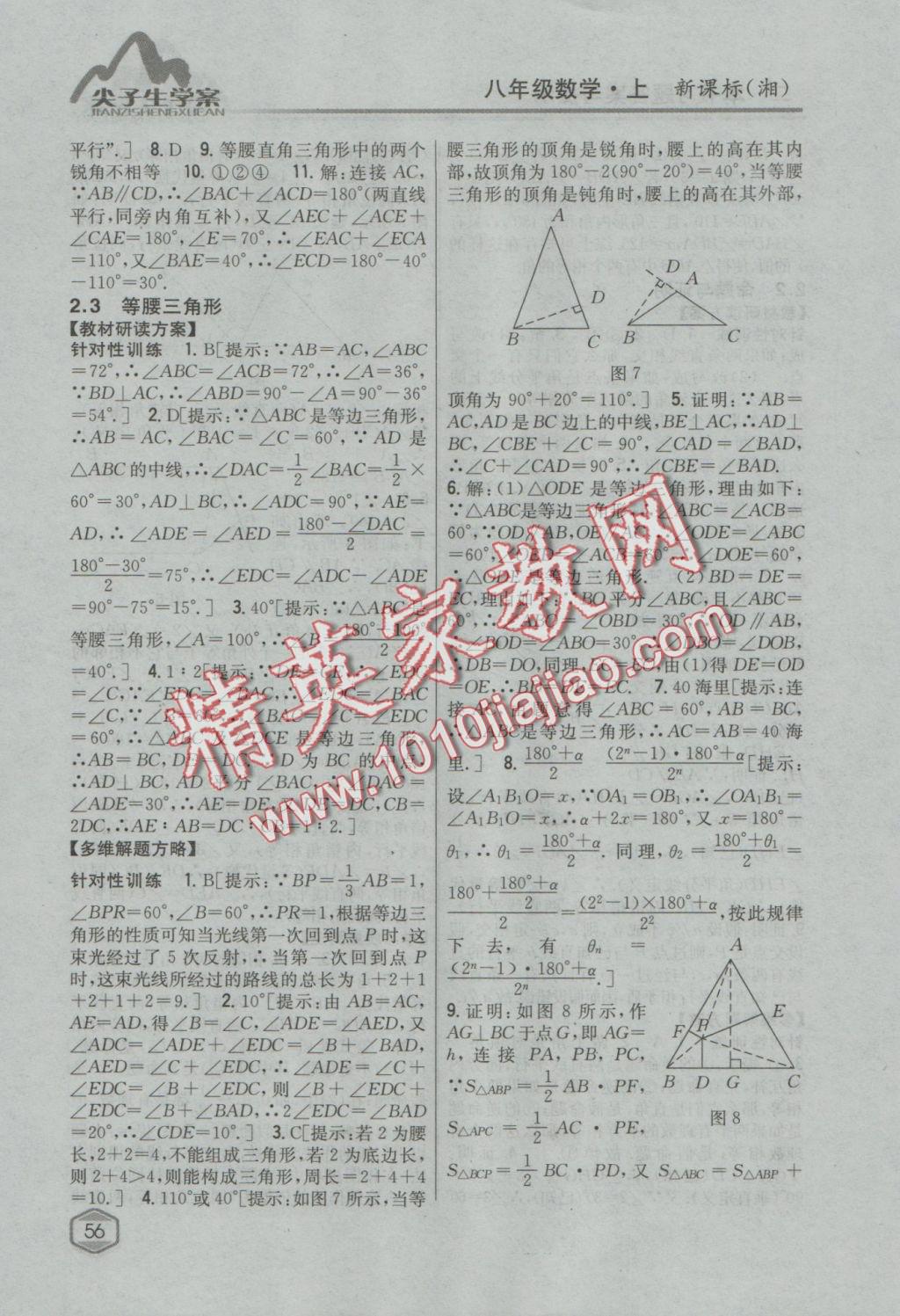 2016年尖子生學(xué)案八年級數(shù)學(xué)上冊湘教版 參考答案第13頁