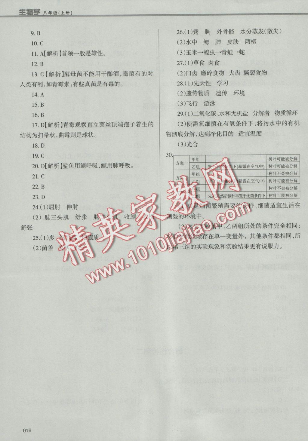 2016年學(xué)習(xí)質(zhì)量監(jiān)測(cè)八年級(jí)生物學(xué)上冊(cè)人教版 參考答案第16頁(yè)