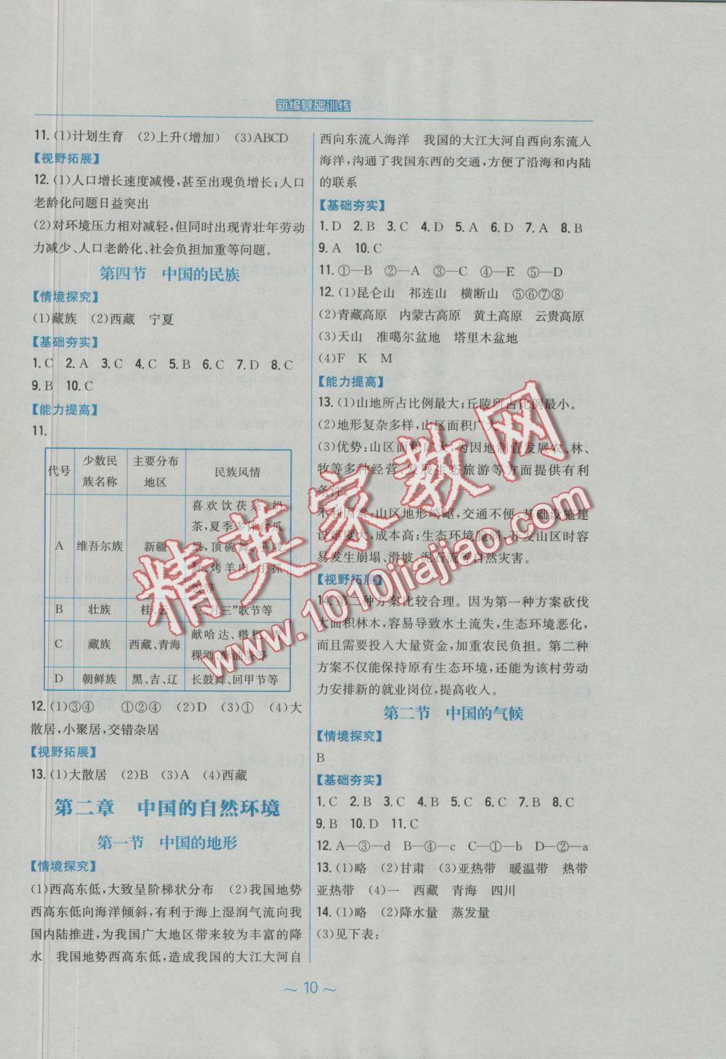 2016年新編基礎(chǔ)訓(xùn)練八年級(jí)地理上冊(cè)湘教版 參考答案第2頁(yè)