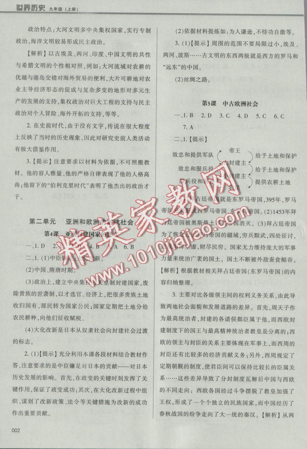 2016年學(xué)習(xí)質(zhì)量監(jiān)測九年級世界歷史上冊人教版 參考答案第2頁