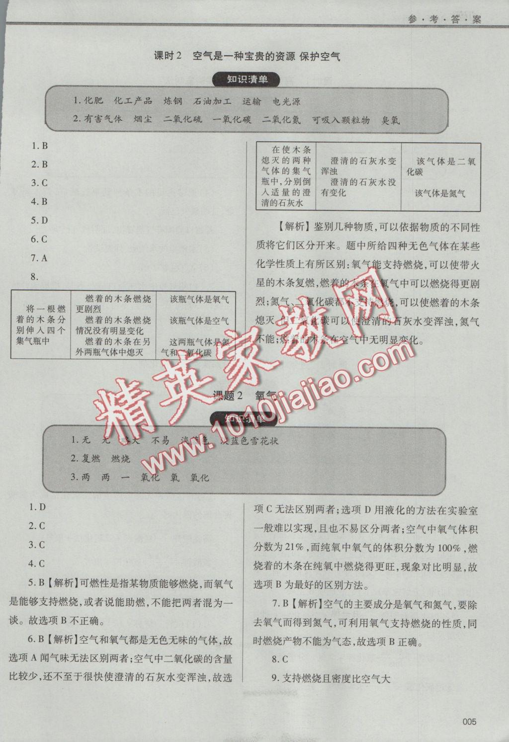 2016年學(xué)習(xí)質(zhì)量監(jiān)測九年級化學(xué)上冊人教版 參考答案第5頁