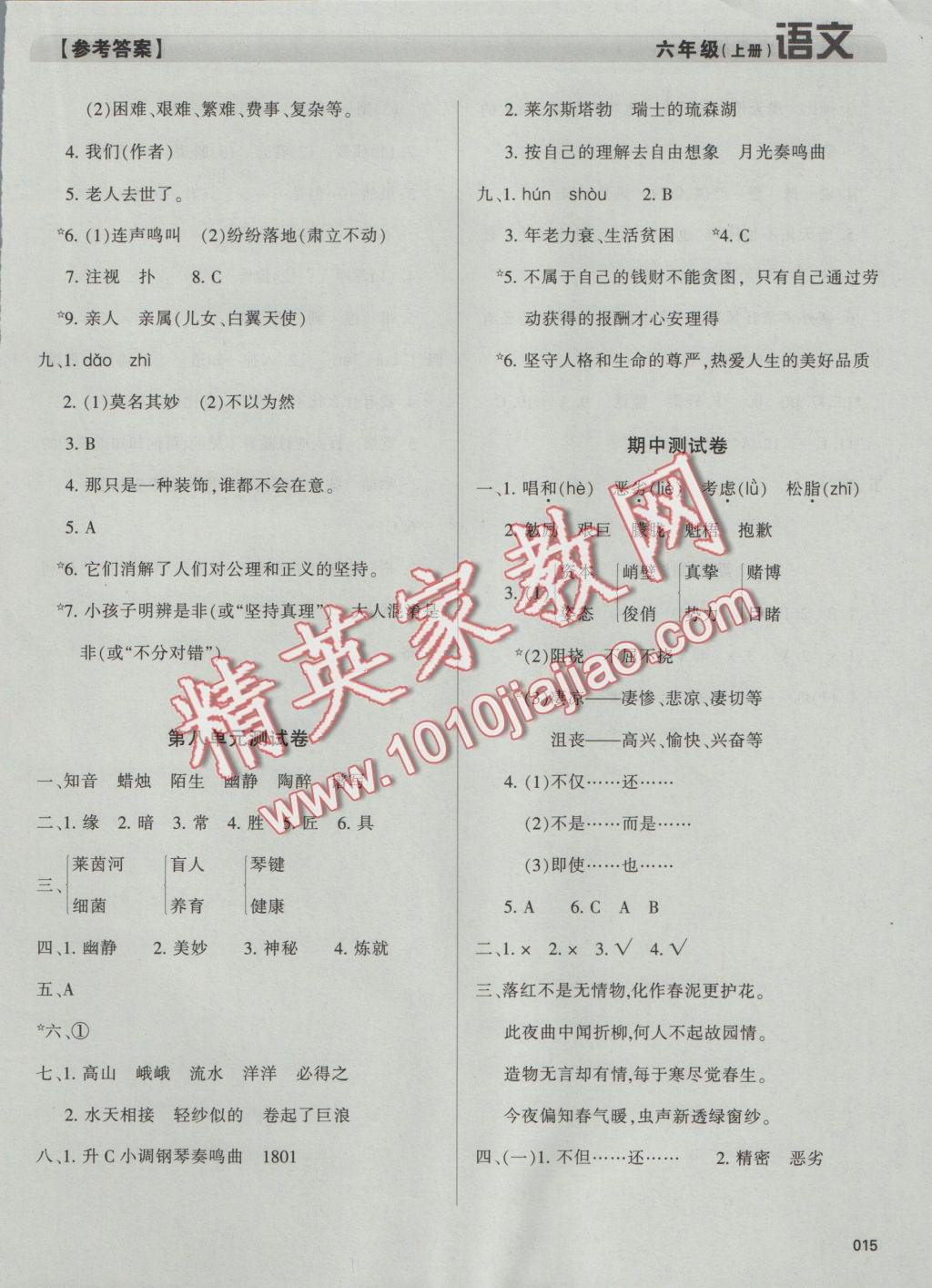 2016年學(xué)習(xí)質(zhì)量監(jiān)測(cè)六年級(jí)語文上冊(cè)人教版 參考答案第15頁