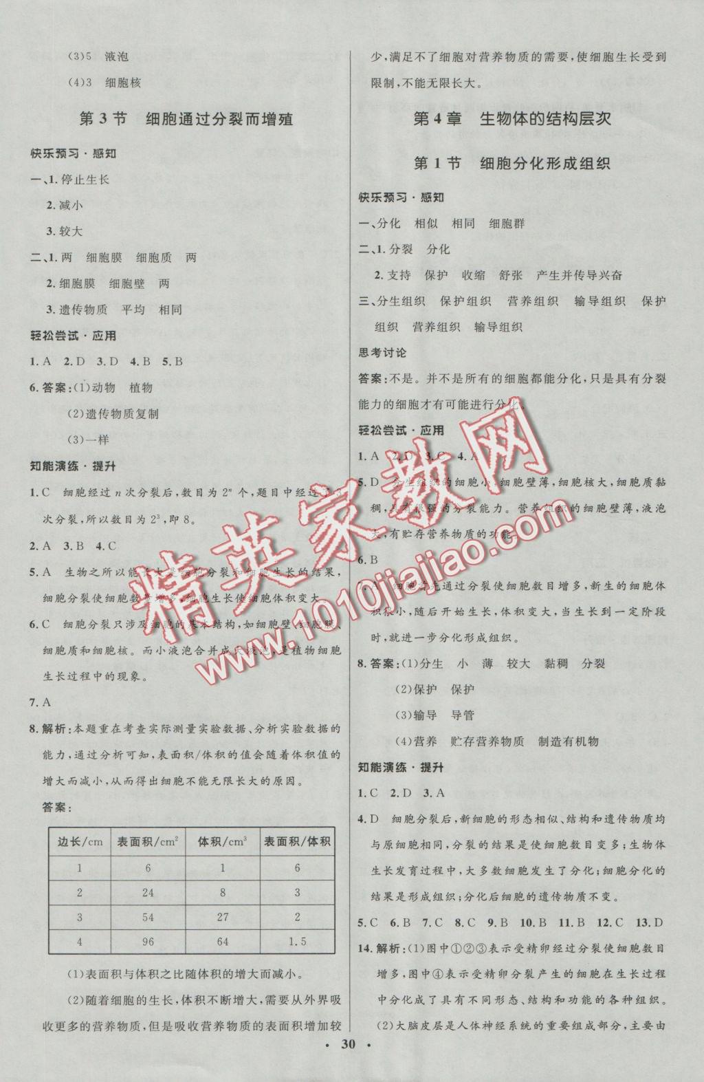 2016年初中同步测控优化设计七年级生物上册北师大版 参考答案第22页