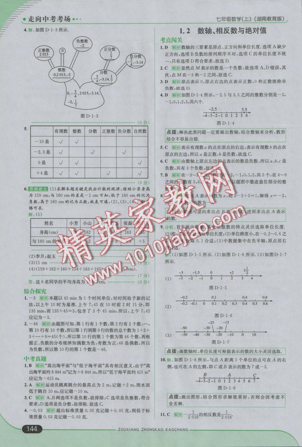 2016年走向中考考场七年级数学上册湘教版 参考答案第2页