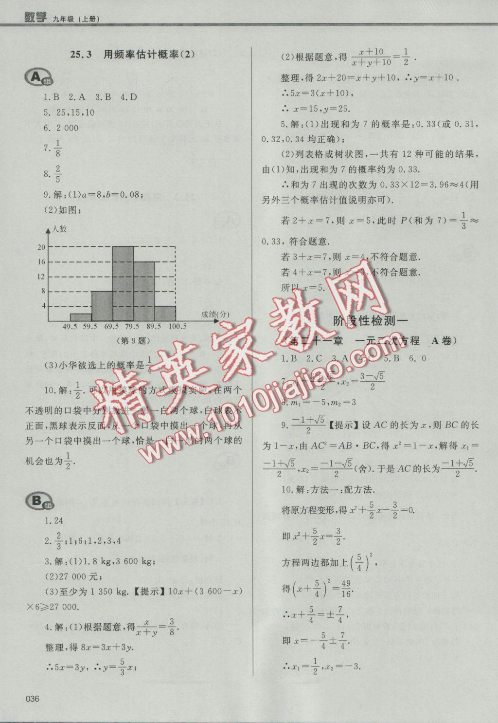 2016年學(xué)習(xí)質(zhì)量監(jiān)測九年級數(shù)學(xué)上冊人教版 參考答案第36頁