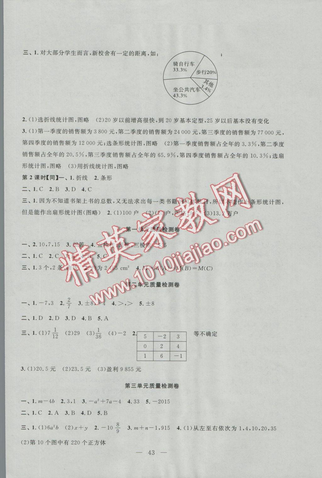 2016年名師講堂單元同步學(xué)練測七年級數(shù)學(xué)上冊北師大版 參考答案第11頁