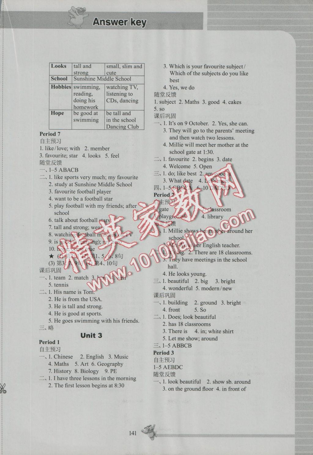 2016年同步练习七年级英语上册译林版江苏科学技术出版社 参考答案第5页