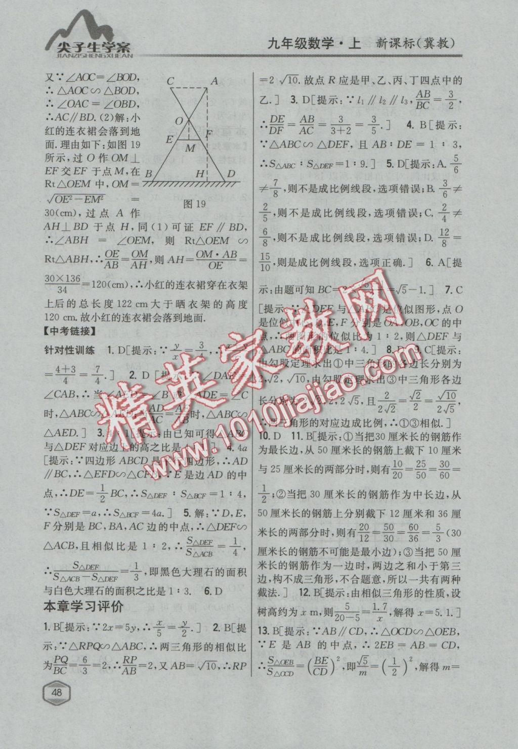 2016年尖子生学案九年级数学上册冀教版 参考答案第24页