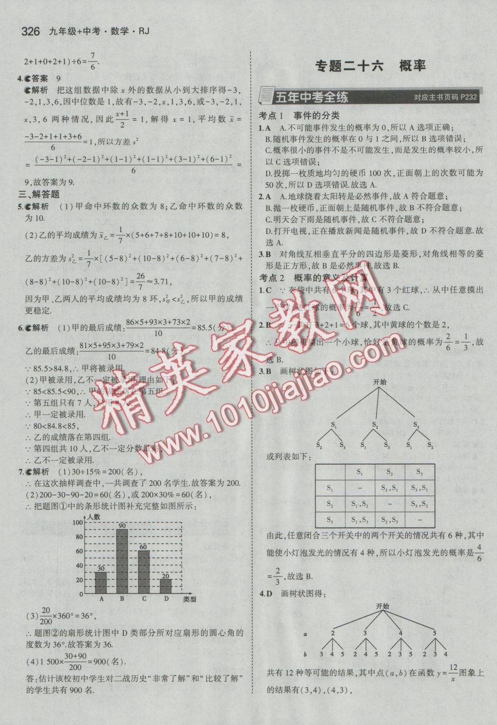 2017年5年中考3年模擬九年級加中考數(shù)學人教版 參考答案第54頁