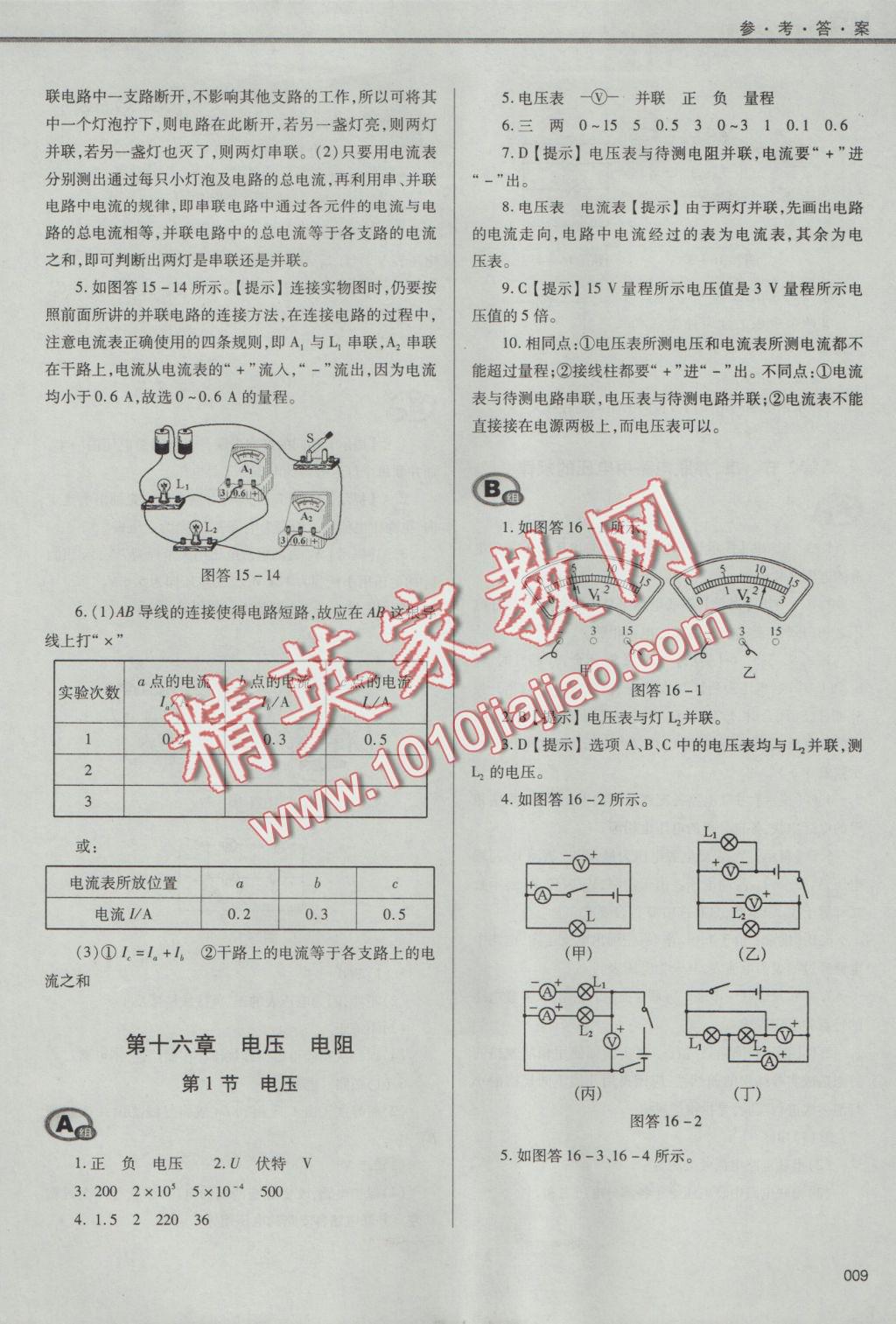 2016年學習質(zhì)量監(jiān)測九年級物理全一冊人教版 參考答案第9頁